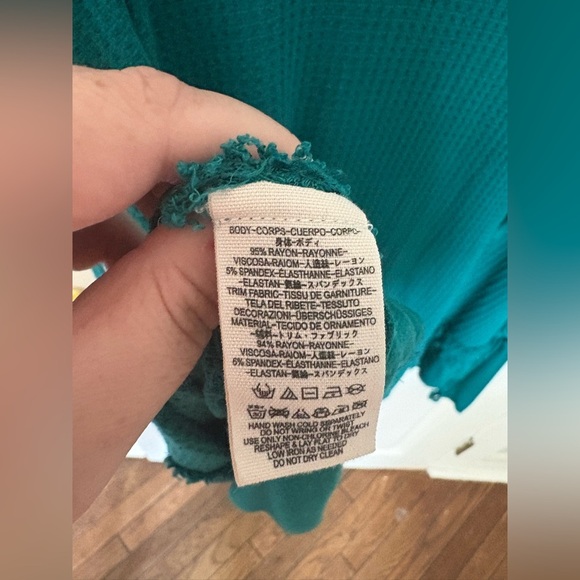 Free People Laguna Thermal Top in Turquoise | Boho Slouchy Raw-Edge | Size XS - Picture 10 of 10